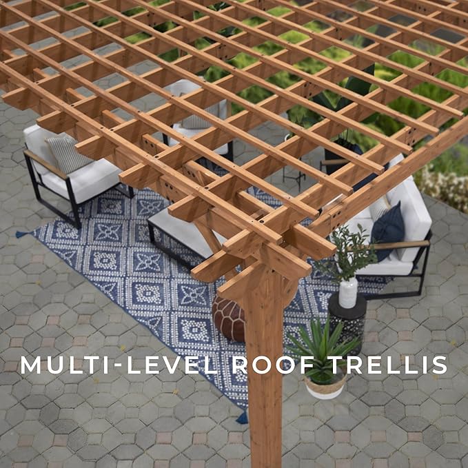 Backyard Discovery Beaumont 16' x 12' Traditional Cedar Wood Pergola Kit with Trellis Roof, All-Season Durability, High-Wind Rating, PowerPort, Shade for Outdoor Patio, Deck, Garden, and Entertaining