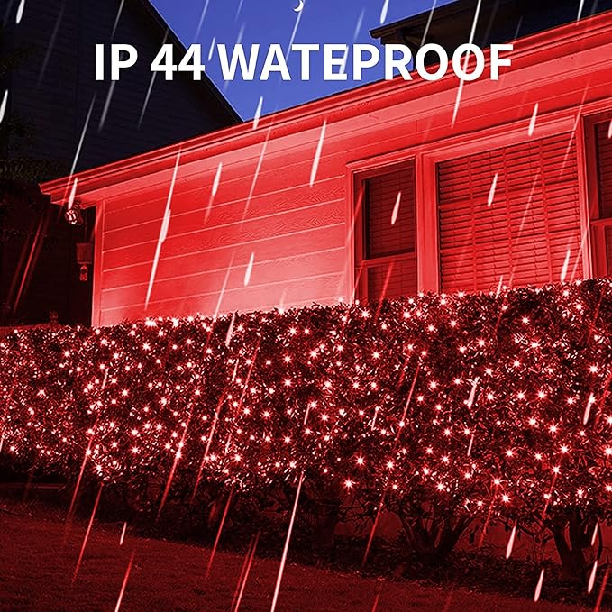 Dazzle Bright Christmas 200 LED Net Lights, 9.8 FT x 6.6 FT Connectable Mesh Lights Clear Wire with 8 Lighting Modes, Christmas Decorations for Indoor Outdoor Bush Yard Garden Decor (Red)