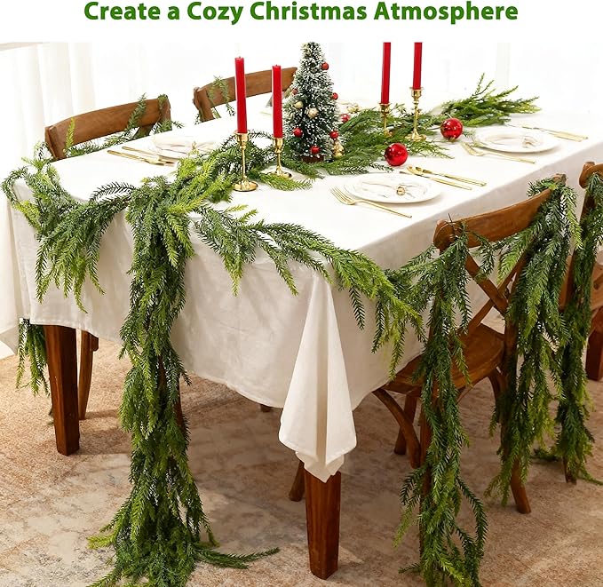2 Pcs 6FT Artificial Norfolk Pine Christmas Greenery – Realistic Winter Pine Decoration for Mantle, Fireplace, Table, Wall, Indoor Outdoor Holiday Use