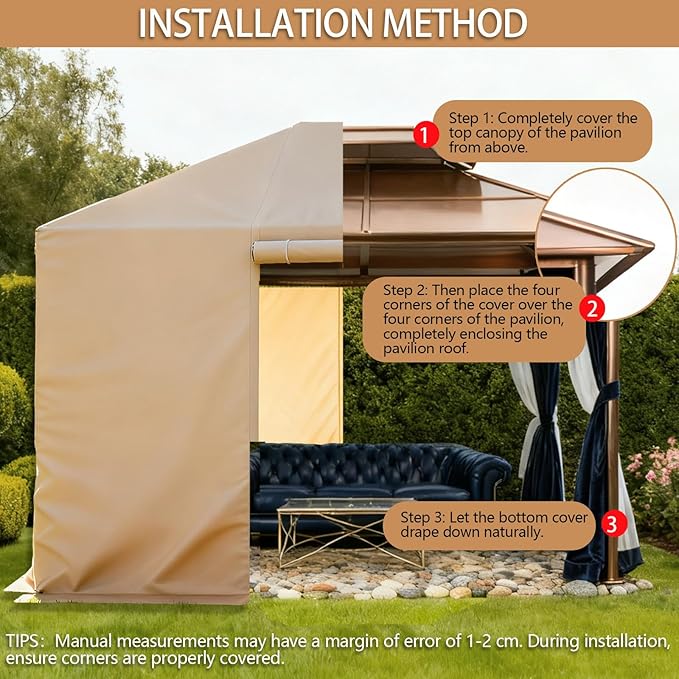 Winter Gazebo Cover for 12x12 Outdoor Hardtop Gazebos, Waterproof Enclosed Canopy Protective Covers Gazebo Accessories with 4 Sand Bags