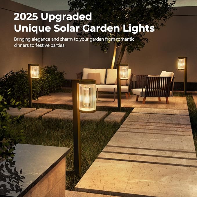 Solar Pathway Lights Outdoor, 2 Pack Upgraded Outdoor Solar Lights for Outside Super Bright Up to 12Hrs, IP65 Waterproof Solar Garden Lights for Yard Path Walkway Decor Landscape Lighting