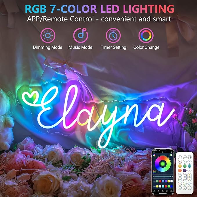 Personalized Neon Signs, LED Customized Neon Sign for Wall Decor, Battery Operated Personalized Dimmable Neon Name Signs, Large Custom LED Light for Bedroom Wedding Party Bar Business Birthday Gift