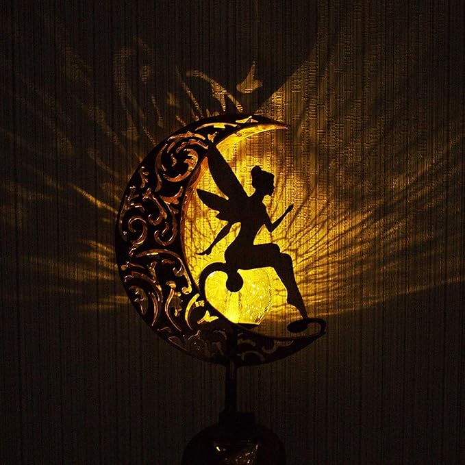 YJFWAL Garden Solar Lights Pathway Stake Lights Moon Fairy Glass Globe with Angel Decor, Gifts for Mom Grandma Friends, Outdoor Decor Light Waterproof for Walkway, Yard, Patio or Garden (Warm White)
