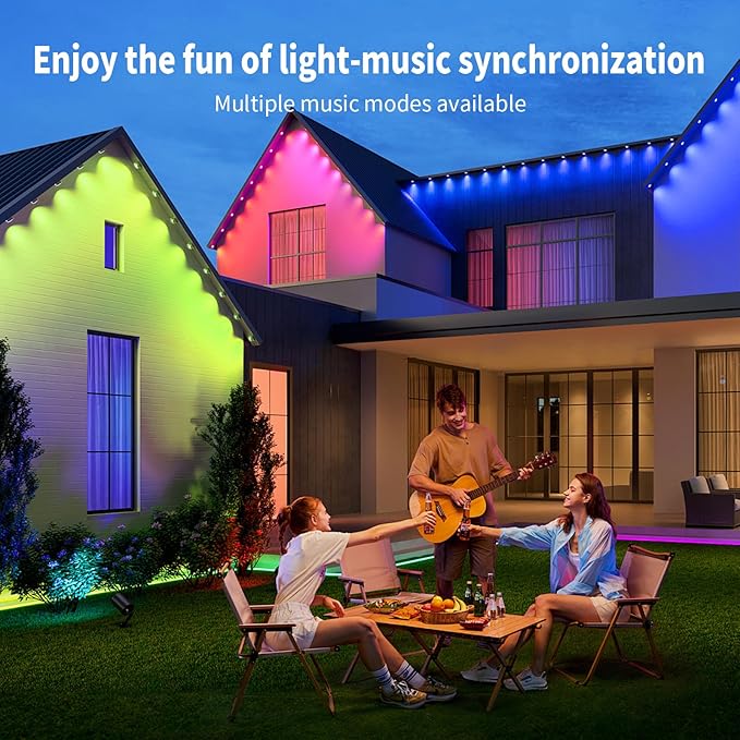 Permanent Outdoor Lights RGB 100FT/50LEDs Decor IP68 Waterproof Music Sync Eaves Lights with Remote&APP Control Suitable for Holiday Decoration Christmas Garden Party Decor Deck