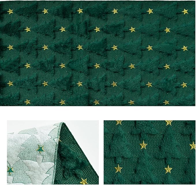 Artoid Mode Christmas Trees Stars Green Soft Plush Faux Fur Jacquard Christmas Table Runner, Holiday Dining Table Decoration for Home Party Decor 13x72 Inch