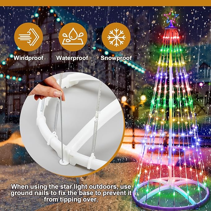 1 Pack 12FT Christmas LED Cone Tree Lights 24 Modes Color Changing with Timer Foldable Lighted Trees Waterproof Outdoor String Lights Holiday Decor for Christmas New Year Xmas Decorations