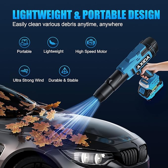Cordless Leaf Blower, 21V Handheld Leaf Blower with 2 Batteries & Charger, Lightweight Design for Patio Cleaning, Lawn Care, Blowing Fallen Leaves, Dust & Debris