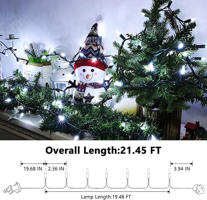 Christmas Lights -1 Pack 21.5FT 100LED Conectable Waterproof String Lights Brighter Detachable Plug-in Lights Indoor & Outdoor for Christmas Decoration(Cool White)