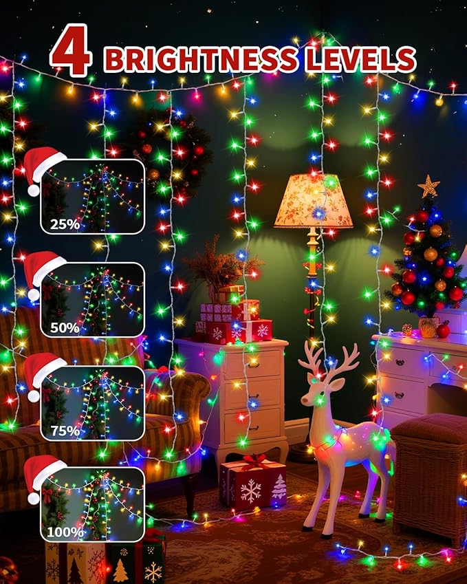 Christmas Lights String Outdoor Indoor, 300 LED 108FT Multicolor Xmas Tree Decorations Lights, Plug in Twinkle Fairy Light with Remote Timer Dimmable for Room Yard Holiday Party Wedding Camping Decor