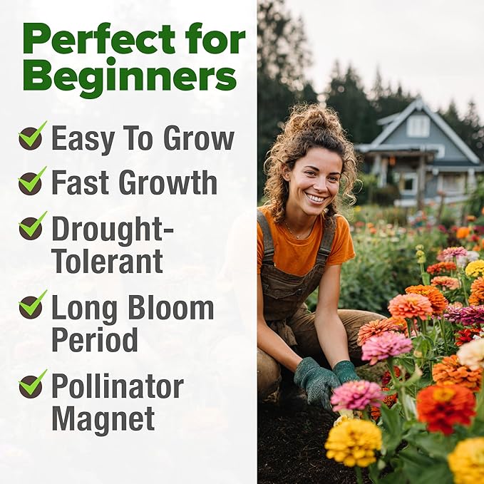 HOME GROWN 𝗨𝗦𝗔 𝗣𝗥𝗘𝗠𝗜𝗨𝗠 Zinnia Dahlia Seeds Pack for 2026 – 524 𝗡𝗢𝗡-𝗚𝗠𝗢 Flower Seeds | Vibrant Zinnia Elegans for Pollinator Gardens, Borders & Containers | Easy-to-Grow Outdoor Blooms