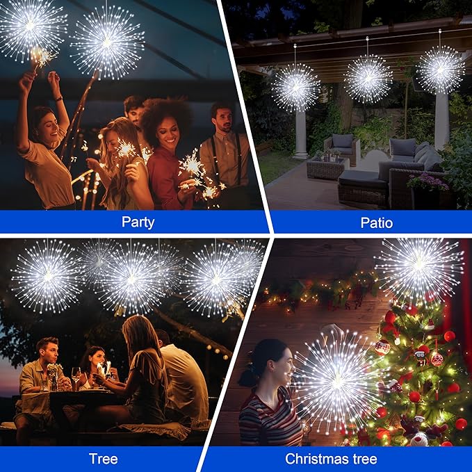 Solar Christmas Firework Lights Outdoor, 5 Pack 1000LED Solar Starburst Lights with Remote, 8 Modes Dimmable Waterproof Hanging Fairy Lights for Garden, Patio, Holiday Christmas Decor (White)