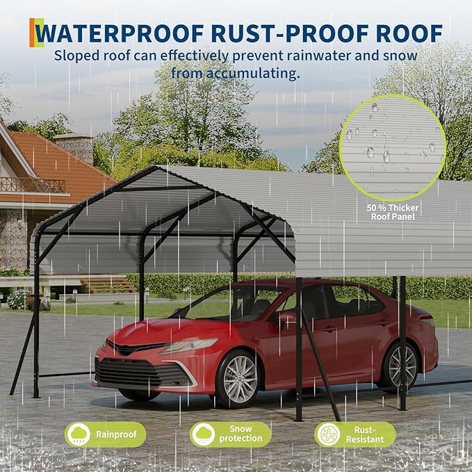GarveeLife 13x20x8 ft Oversized Metal Carport with Galvanized Steel Roof, Heavy Duty Carport for 2 Cars, Metal Garage for Car, Truck, Tractor, Boat