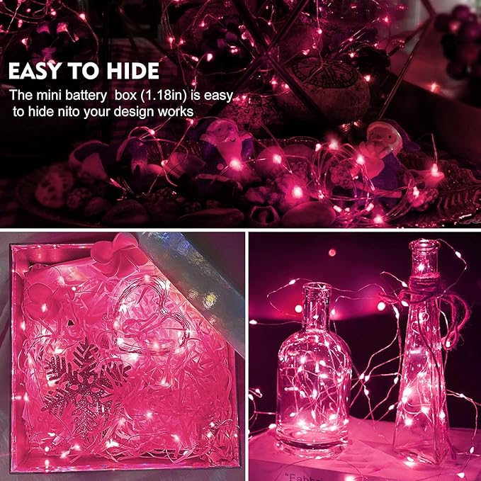 AIKEI 24 Pack LED Fairy Lights Battery Operated, Mini String Lights Waterproof 7ft 20 Led Firefly Starry Lights for Wedding Party Bedroom Garden Christmas Decoration Pink