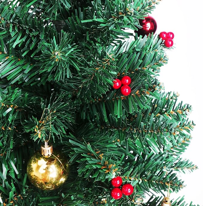 Liecho 24 Inch Tabletop Mini Christmas Tree, Miniature Pine Christmas Tree with Hanging Ornaments, Battery Operated Artificial Xmas Tree, Best DIY Christmas Decorations-Gold
