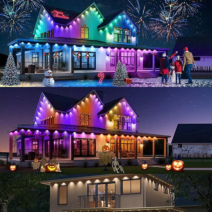 Permanent Outdoor Lights, RGB Eave Lights with App Control Remote, IP67 Waterproof LED String Lights for Christmas, Halloween, Outdoor, Garden Decoration
