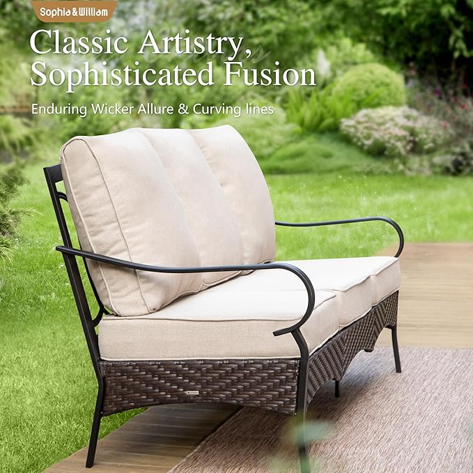 Sophia & William Extra Large Outdoor Patio Motion Sofa Chairs Set 2 PCS Heavy-Duty Metal Porch Furniture with High Back & Deep Seating Area, 5.5" Thicken Cushions for Deck, Lawn, Outside (Beige)