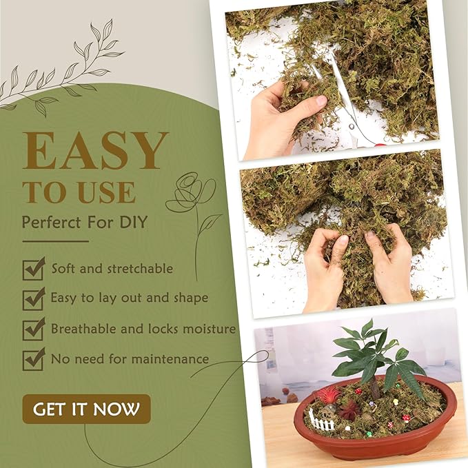 Artificial Moss - 45.86 OZ (1310g) - Premium Fake Moss Versatile for Crafts & Décor - Natural Look, Low Maintenance, Perfect for Fairy Gardens, Terrariums, Wedding Decor & Faux Potted Plants