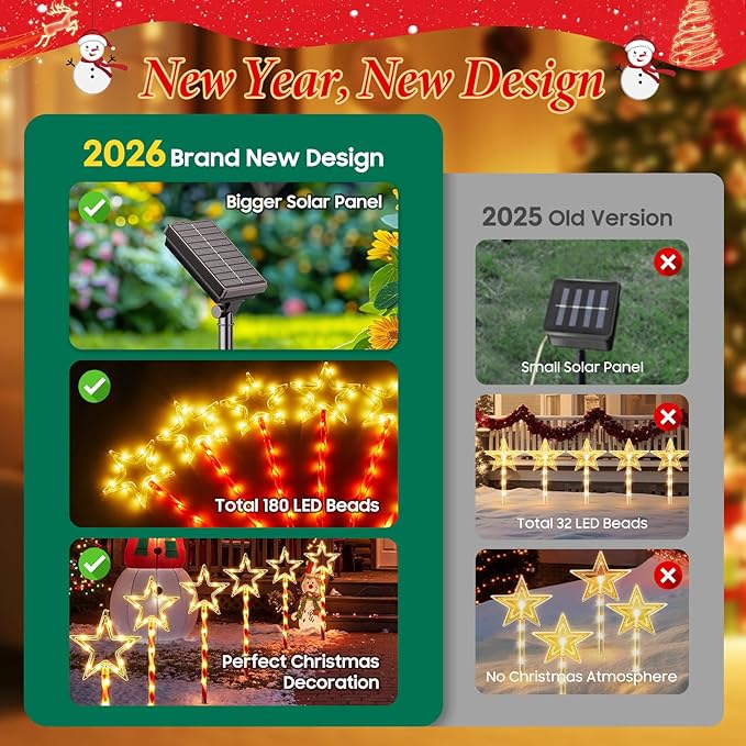 12 Pack Christmas Decorations Outdoor, Twinkling Big Star Solar Christmas Lights with 180 Bright LED and 10 Lighting Modes, Warm White Waterproof Xmas Decor for Pathway Yard
