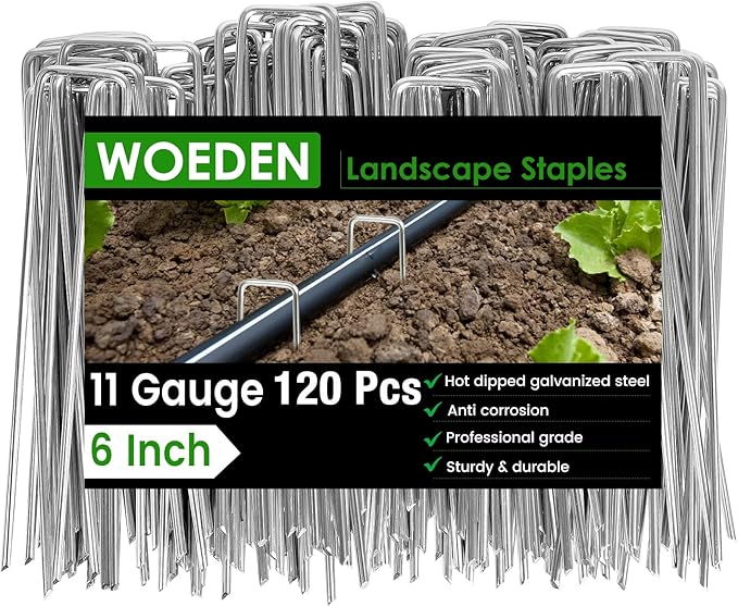 120 Pack 6 Inch Landscape Staples 11 Gauge Heavy Duty Galvanized Garden Stakes, U-Shaped Ground Pins for Weed Barrier Fabric, Drip Irrigation Tubing, Sod, Lawn & Christmas Outdoor Decorations