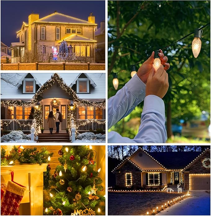 Vintage C9 LED Christmas Lights Outdoor, 50 Feet String Lights with 52pcs Shatterproof C9 Bulbs, Waterproof Connectable Commercial Christmas Tree Lights for Outside Roofline Patio Decor, Warm White