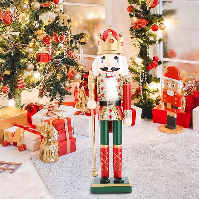 Christmas Nutcrackers Figure 15Inch 1PCS Wooden Nutcracker Ornament Nutcracker Christmas Decoration Figures for Desktop Home Decor Kids Gift Red