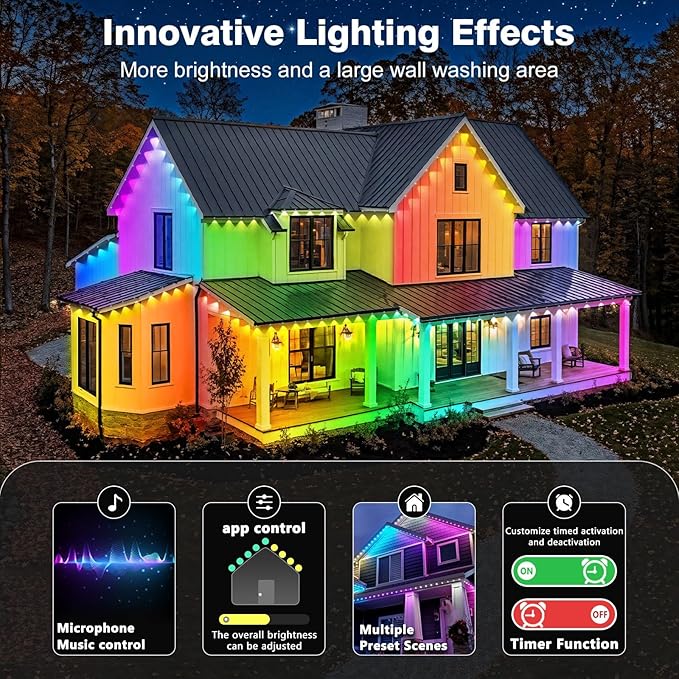 LITSOUL 300FT Permanent Outdoor Lights for House Waterproof, Smart RGB Eave LED Lighting with 16 Million Colors, IP67 Outdoor Strip Lights for Christmas Halloween Holiday Daily Decorations (300FT)