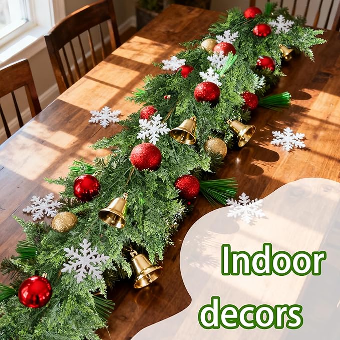 Grever 6 Feet Christmas Artificial Cedar Garland Real Touch Fake Evergreen Greenery Garland for Indoor and Outdoor Fireplace, Mantle, Door, Windows, Table, Stairs, Wall, Wedding and Holiday Decor
