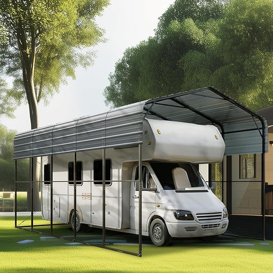 PHI VILLA 25 x 14 ft Heavy Duty Metal Carport with Galvanized Steel Roof for RVs, Cars, Boats, and Tractors