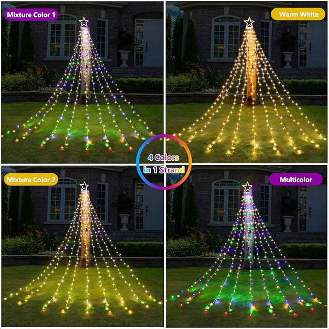 Decute Christmas Decorations Star String Lights Color Changing 11 Modes and Timer with Remote, Waterproof 320 Led Tree Toppers Fairy Lights for Outdoor Yard Garden Backyard Holiday Decor