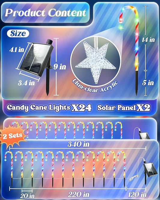 Anordsem Solar Christmas Decorations Outdoor: 21" Candy Cane Stake Lights 12 Pack - Waterproof LED 8 Colorful Lighting Models for Yard Garden Pathway Xmas Decor - 2026 New Year Gifts for Homeowners