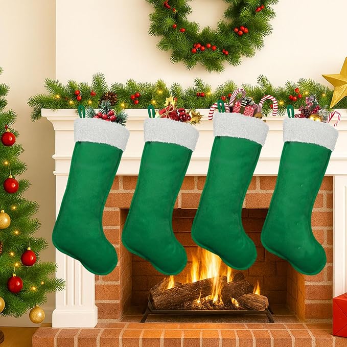 6Pack Traditional Christmas Stockings 20 Inches – Large Holiday Velvet Xmas Stockings for Fireplace, Home, Office & School Decorations – Classic Plain Christmas Stockings for Family or Business Use