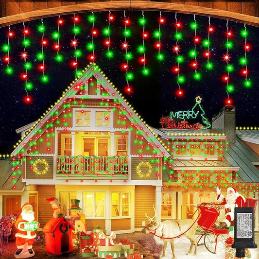 52FT Christmas Lights Outdoor, 512 LED Outdoor String Lights Waterproof Plug in with 8 Modes & Timer, Christmas String Lights for Tree Party, Garden, Holiday Decorations（Red+Green）