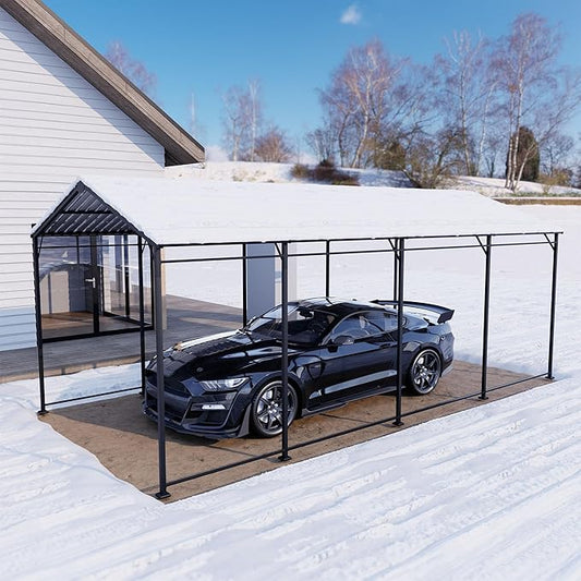SUNBURY 10 x 20 ft Metal Carport Kits with Galvanized Steel Roof, Heavy Duty Metal Carports Canopy, Outdoor Garage Car Shelter Shade for Pickup, Boat, Car and Tractors, Gray