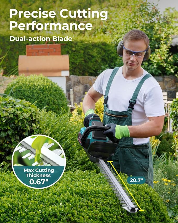 20'' Hedge Trimmer Cordless with 2pcs 4000mAh Battery, Electric Handheld Bush Clipper with Rechargeable Batteries, 3000RPM 180¡Æ Rotatable Head, 2/3'' Blade Gap