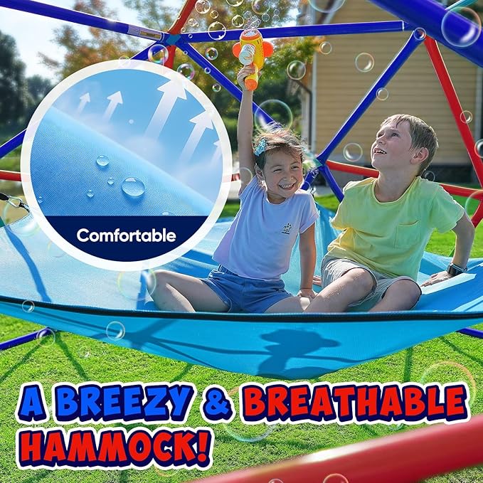 Zupapa 10FT Climbing Dome with Hammock, Outdoor Jungle Gym for Kids, Geometric Dome Climber Supporting 1000LBS Outdoor Play Equipment, Purple&Red