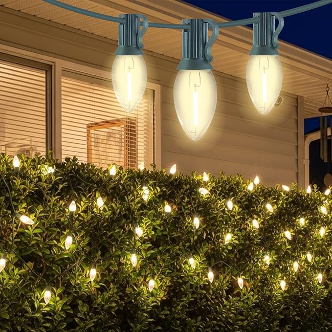 25FT C7 LED Christmas Lights Outdoor String with 27 Clear Plastic Energy-Efficient Waterproof Bulbs for Roofline, Christmas Tree,Patio,Garden,Wedding & Holiday Decor