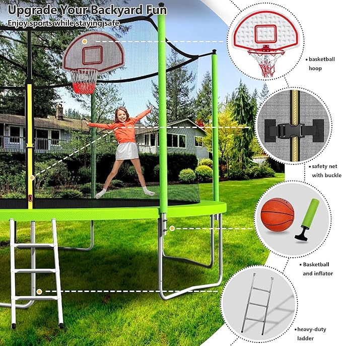 Lyromix Upgraded 16FT 15FT 14FT 12FT 10FT 8FT Trampoline Outdoor with Basketball Hoop and Net, Capacity for 4-6 Kids and Adults