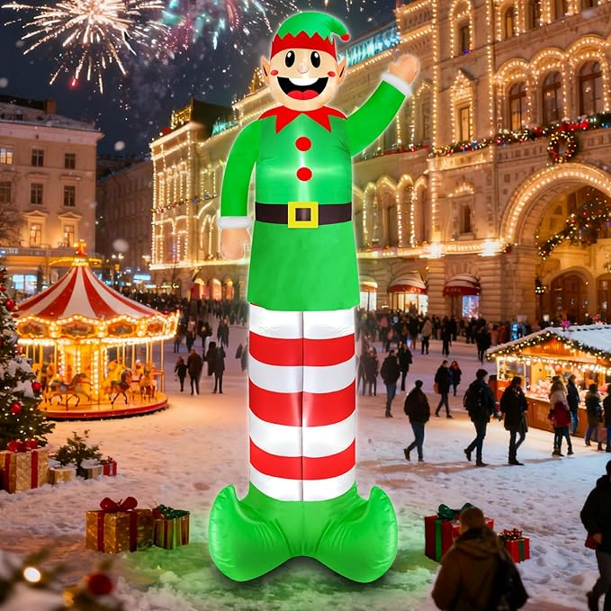 14 Ft Super Tall Christmas Inflatable Elf, Christmas Inflatables Decoration Outdoor Blow Up Giant Santa Elf with Built-in LED Lights Inflatable Christmas Decoration for Yard Outside Garden Lawn
