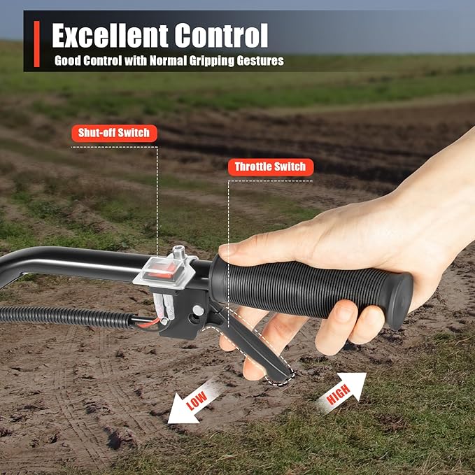52CC 2-Stroke Gas Powered Tiller Cultivator 1700W Heavy-Duty Single Cylinder Motor, Gasoline Powered Garden Tiller, Garden Cultivator for Cultivation, Trenching, Soil Tillage, Loosening