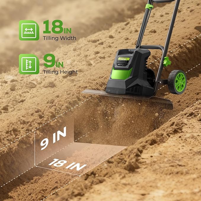Electric Tiller for Gardening, 1800W 15A Garden Tiller Cultivator, 18 ¡¿ 9 Rototiller with 24 Steel Tines, 400RPM Corded Tiller for Weeding, Gardening & Soil Cultivation