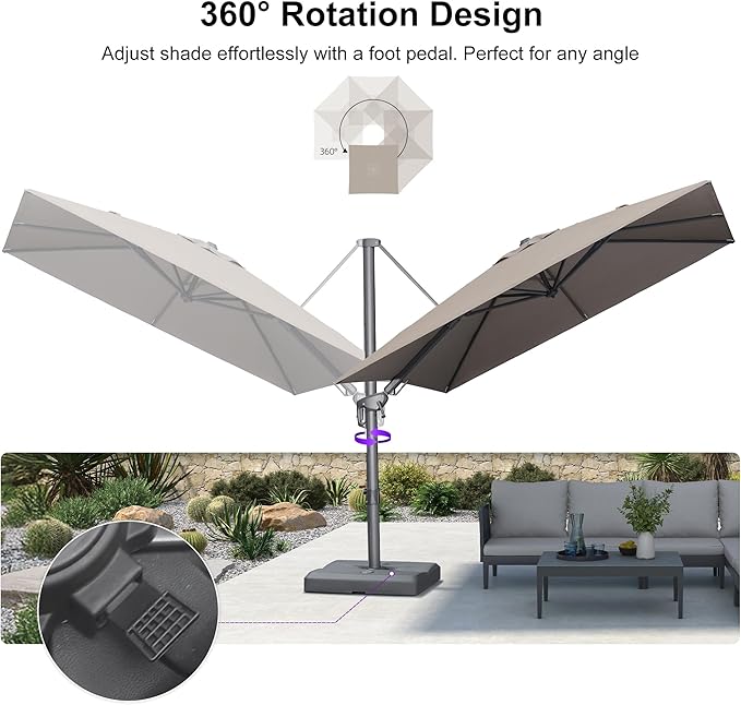 PURPLE LEAF 8' X 8' Left-right Tilting Outdoor Patio Umbrella Swivel Offset Cantilever Heavy Duty Rectangle Aluminum Umbrella with UV Resistant for Deck Pool Patio Backyard, Ash Mocha