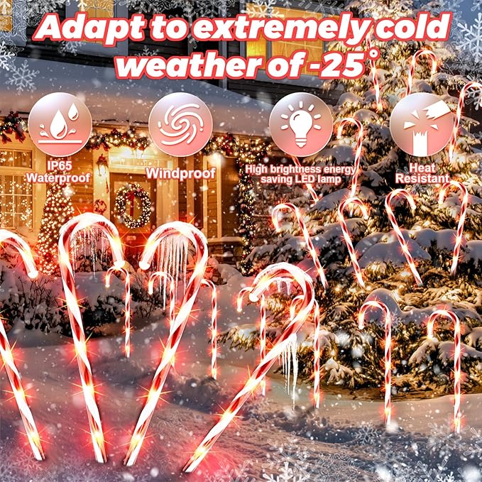 Anordsem Solar Christmas Decorations Outdoor: 12 Pack Candy Cane Pathway Stake Lights - 21" Waterproof LED 8 Lighting Models Yard Garden DIY Decor - 2026 Xmas Gifts for Homeowners