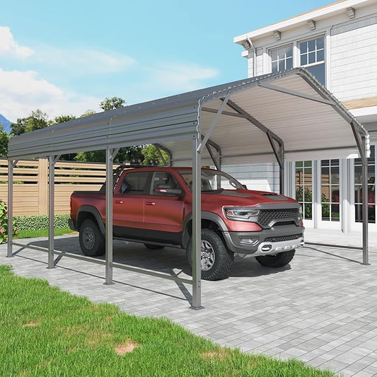 10x15 Metal Carport Carports with Enhanced Base Heavy Duty Garage Outdoor Galvanized Car Shelter for Car, Boats and Truck