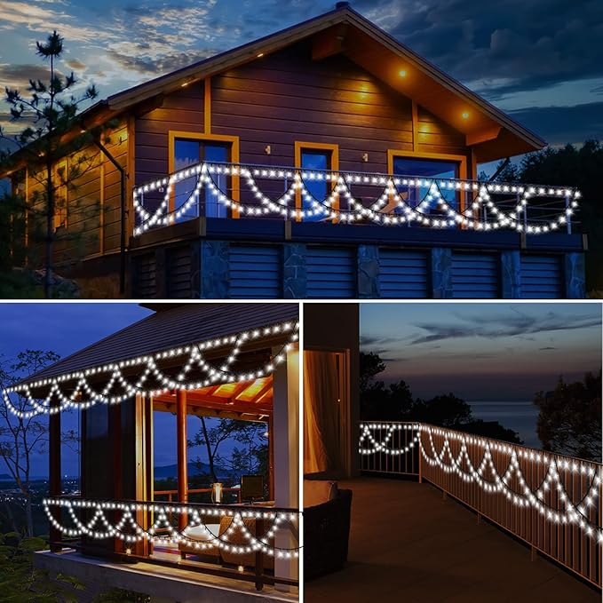 XTF2015 Christmas String Lights Outdoor Decor Color Changing 40FT 380 LED Extendable 8 Modes, Half Round Christmas Lights for Wedding Party Garden Bedroom Eaves (Cool White)