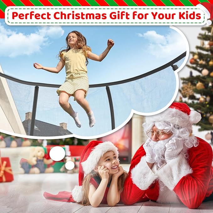 8FT 10FT 12FT 14FT 16FT Trampoline Outdoor, Trampolines for Kids & Adults, Pumpkin Trampolines with Safety Net, Ladder, Coating Metal Frame, ASTM Approved Large Backyard Trampoline for Kids