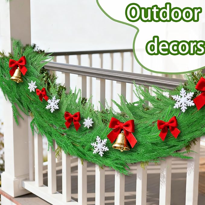 Grever 6 Feet Christmas Artificial Norfolk Pine Garland Real Touch Fake Evergreen Greenery Garland for Indoor Outdoor Fireplace, Mantle, Door, Windows, Table, Stairs, Wall, Wedding and Holiday Decor
