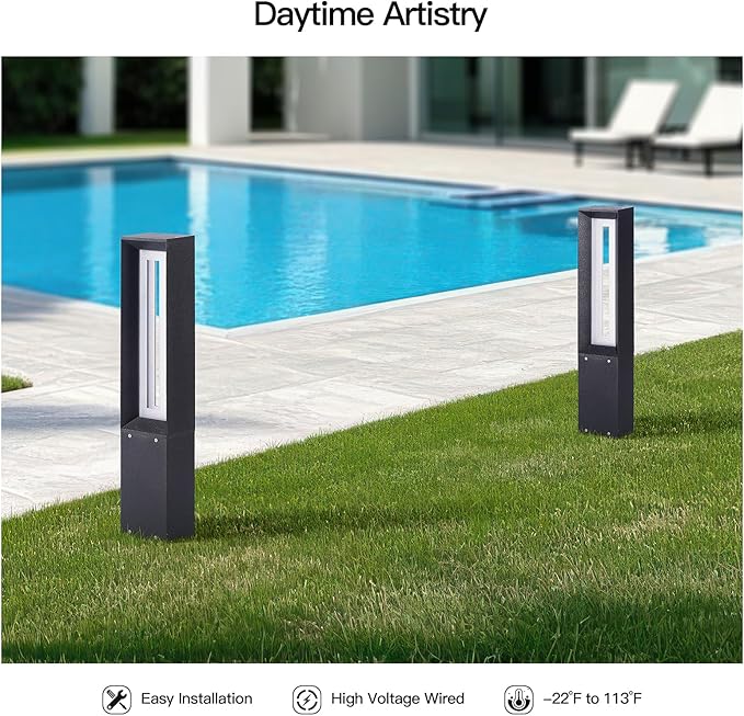 Outdoor Path Light, 31.5" Pathway Walkway Lights Waterproof Yard Landscape LED Bollard Lighting Lawn Lamp Garden Sidewalk Patio Backyard Ground Bright 3000K Lantern for Outside High Voltage Wired