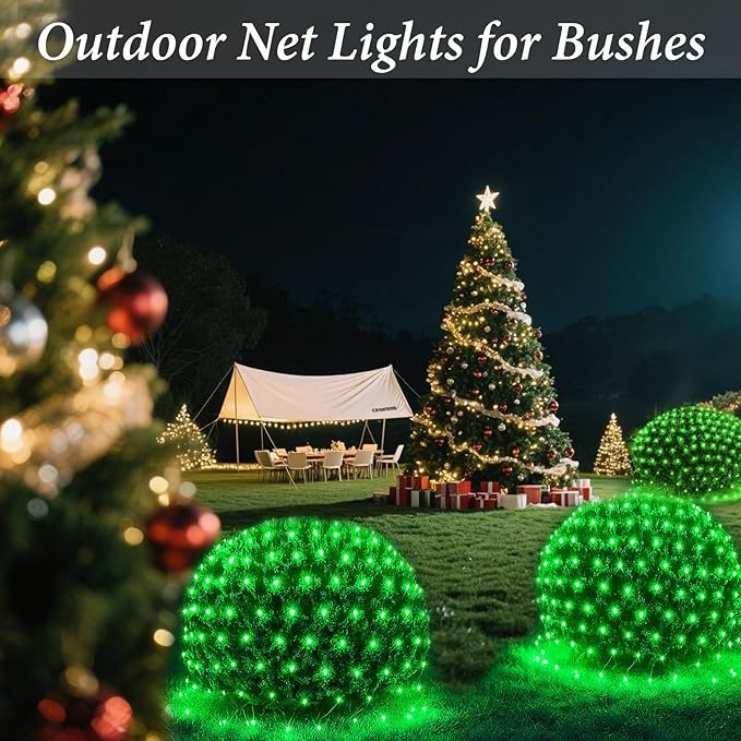 OYCBUZO 300LED Green Net Lights, 14.8ftx5ft 8 Modes Christmas Mesh Lights Connectable, Waterproof String Lights Plug in for Bushes Xmas Tree St Patrick's Day Holiday Party Patio Garden Outdoor Decor