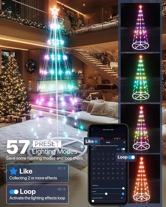 6.9ft Smart Led Christmas Cone Tree Light,Outdoor Lighted Christmas Tree 100 Led Lighted Artificial Tree with Star Topper, Remote App Control, DIY Colors Light Show Tree for Outdoor Decorations