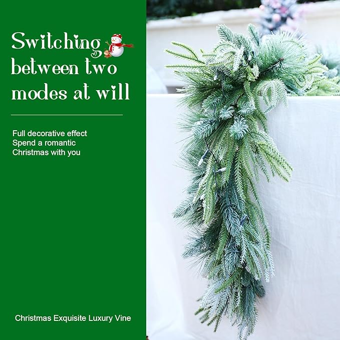 Joyhalo 6ft Flocked Christmas Garland Decorations with Lights Battery Operated Outdoor Prelit Garland for Mantle, Lighted Christmas Garland Indoor for Stairs Railing Fireplace